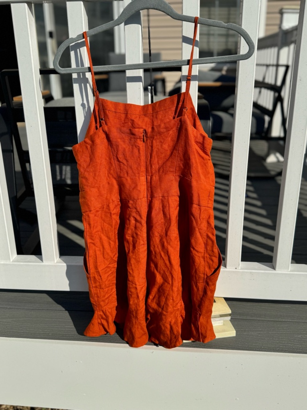 Loft Rust Orange Ruffle Hem Linen Romper - Picture 3 of 4
